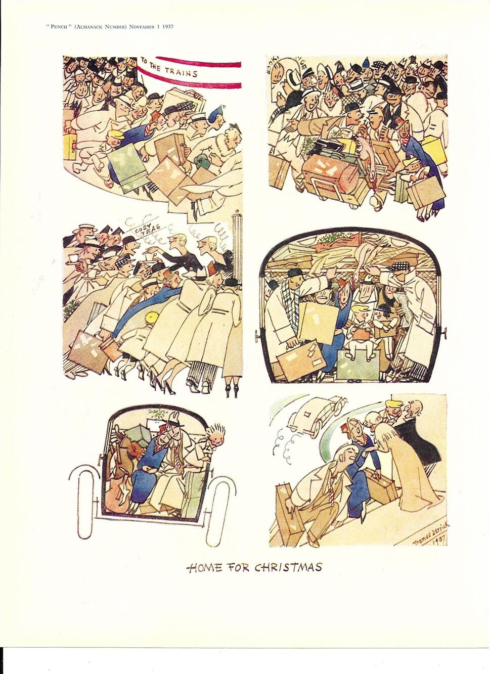 VINTAGE COLOR CARTOON - British 1937 Punch Magazine - Christmas Humor
